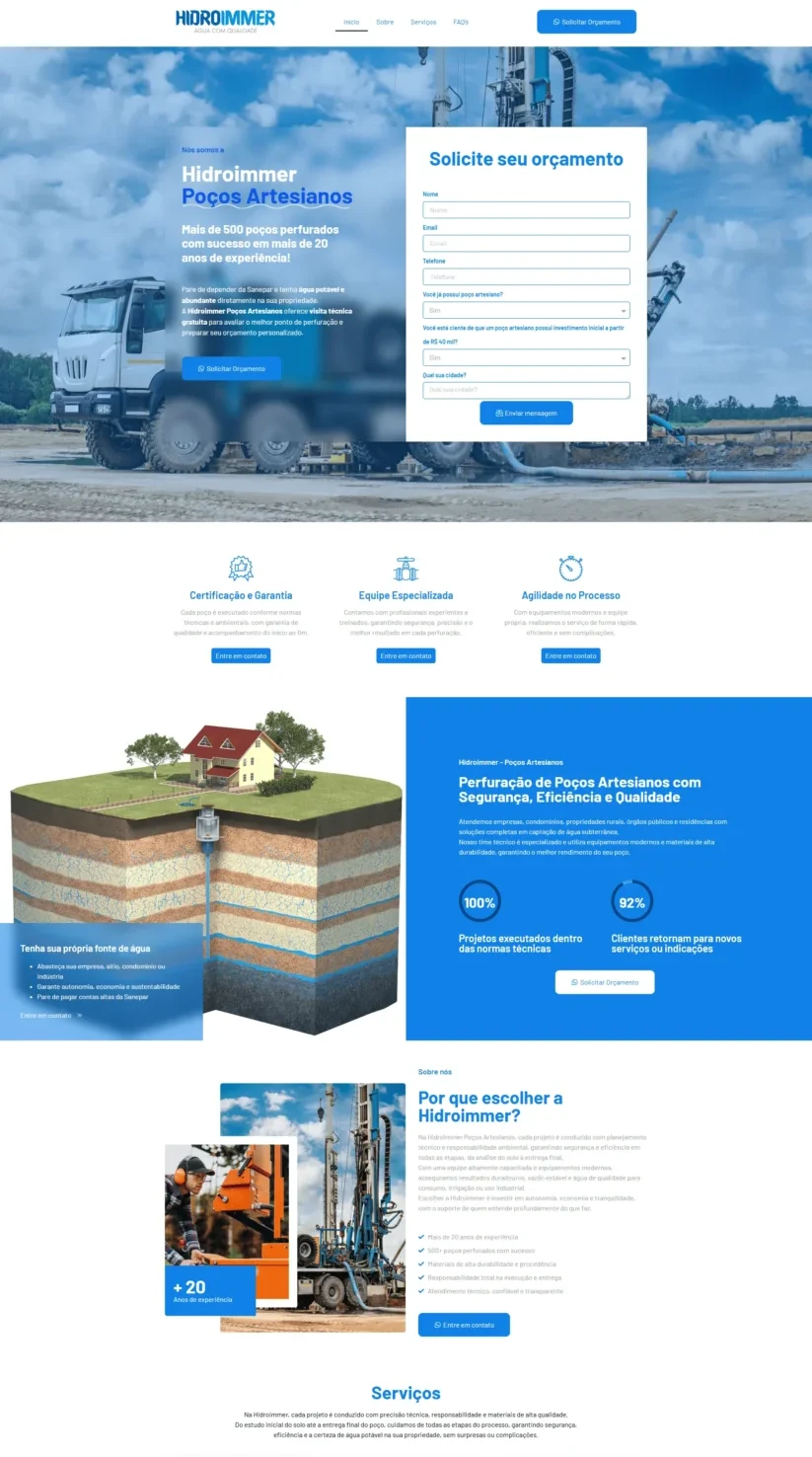 Hidroimmer - Poços Artesianos - Site desenvolvido por Reis Web Designer